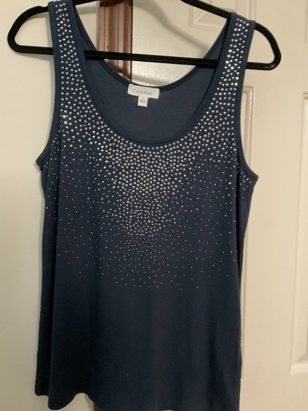 Calvin Klein Navy Embellished Sleeveless Tee/Tank Top Size Large
